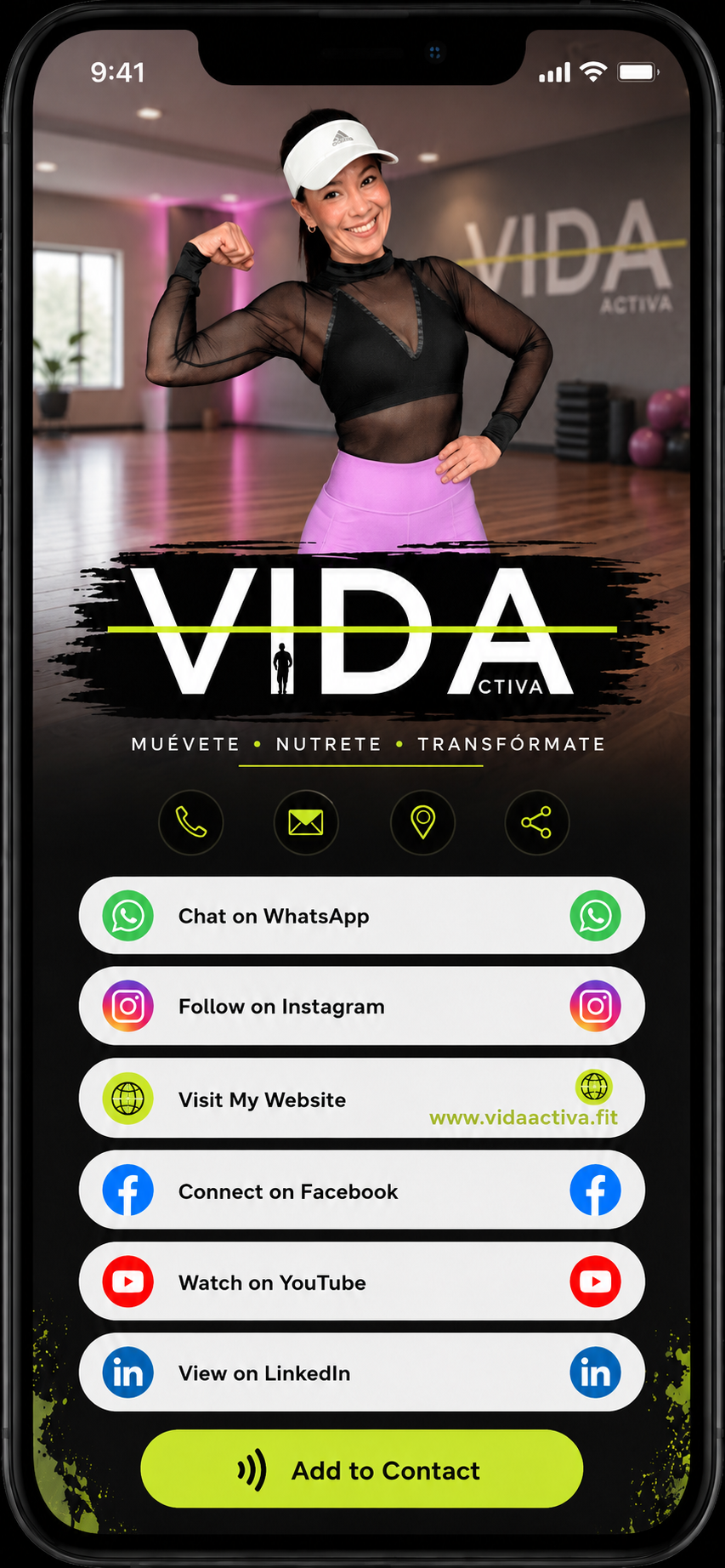 Ejemplo de tarjeta digital MyBCard en un teléfono