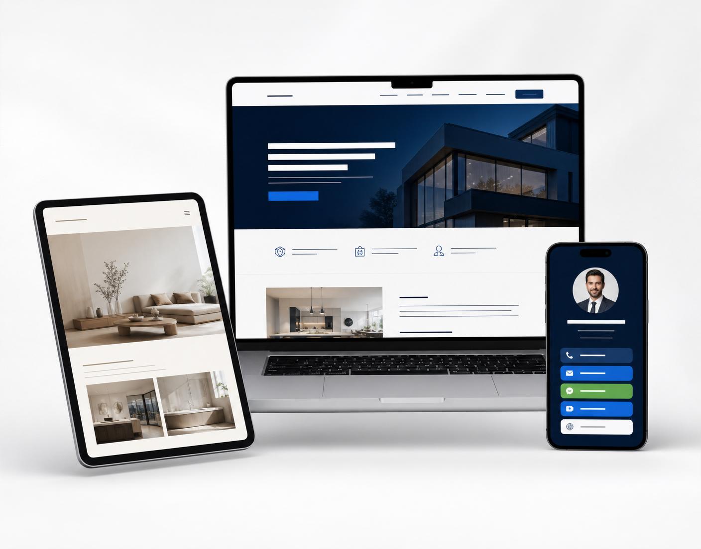 Página web y tarjeta digital Infomás en laptop, tablet y teléfono